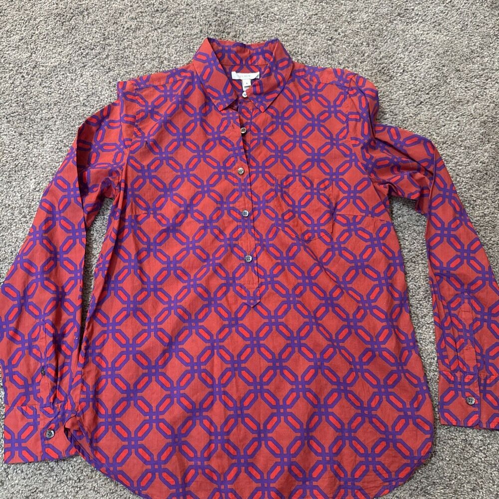 J.Crew Bungalow Cotton Beachy Top Shirt Size‎ 8 Preppy V-Neck Long Sleeve Career